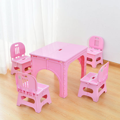 Modern Minimalist PP Hollow Rectangular Kids Dining Table & Chair Set With Foldable Design For Dining Room Or Living Room