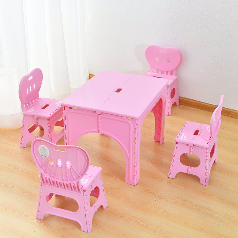 Modern Minimalist PP Hollow Rectangular Kids Dining Table & Chair Set With Foldable Design For Dining Room Or Living Room