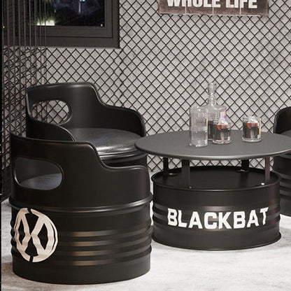 Contemporary Industrial Drum Round Iron Leather Sponge Coffee Table & Chair Set For Dining Room