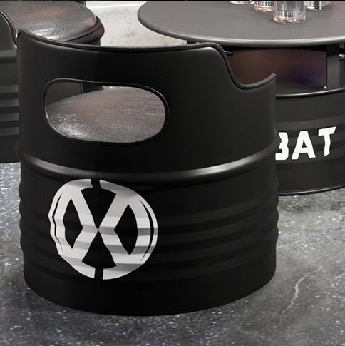 Contemporary Industrial Drum Round Iron Leather Sponge Coffee Table & Chair Set For Dining Room