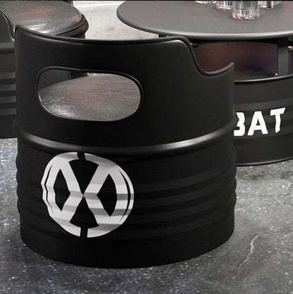 Contemporary Industrial Drum Round Iron Leather Sponge Coffee Table & Chair Set For Dining Room