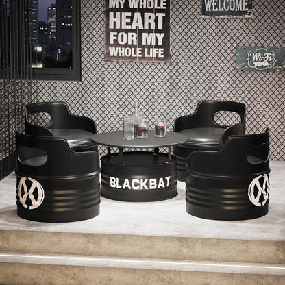 Contemporary Industrial Drum Round Iron Leather Sponge Coffee Table & Chair Set For Dining Room