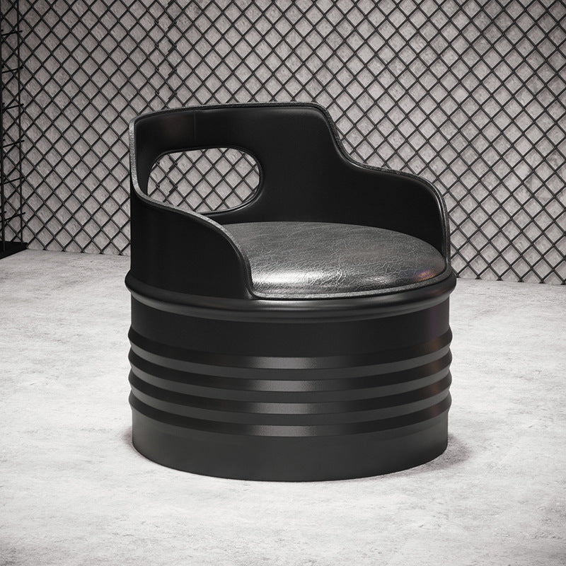 Contemporary Industrial Drum Round Iron Leather Sponge Coffee Table & Chair Set For Dining Room