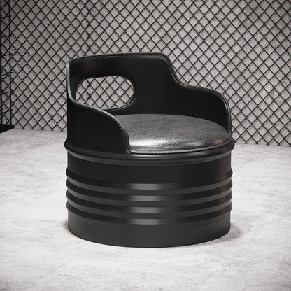 Contemporary Industrial Drum Round Iron Leather Sponge Coffee Table & Chair Set For Dining Room