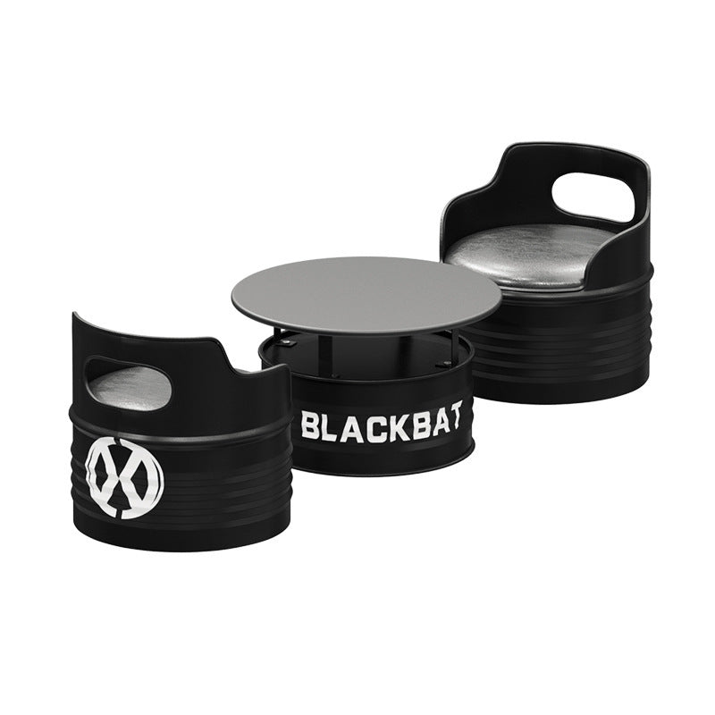 Contemporary Industrial Drum Round Iron Leather Sponge Coffee Table & Chair Set For Dining Room