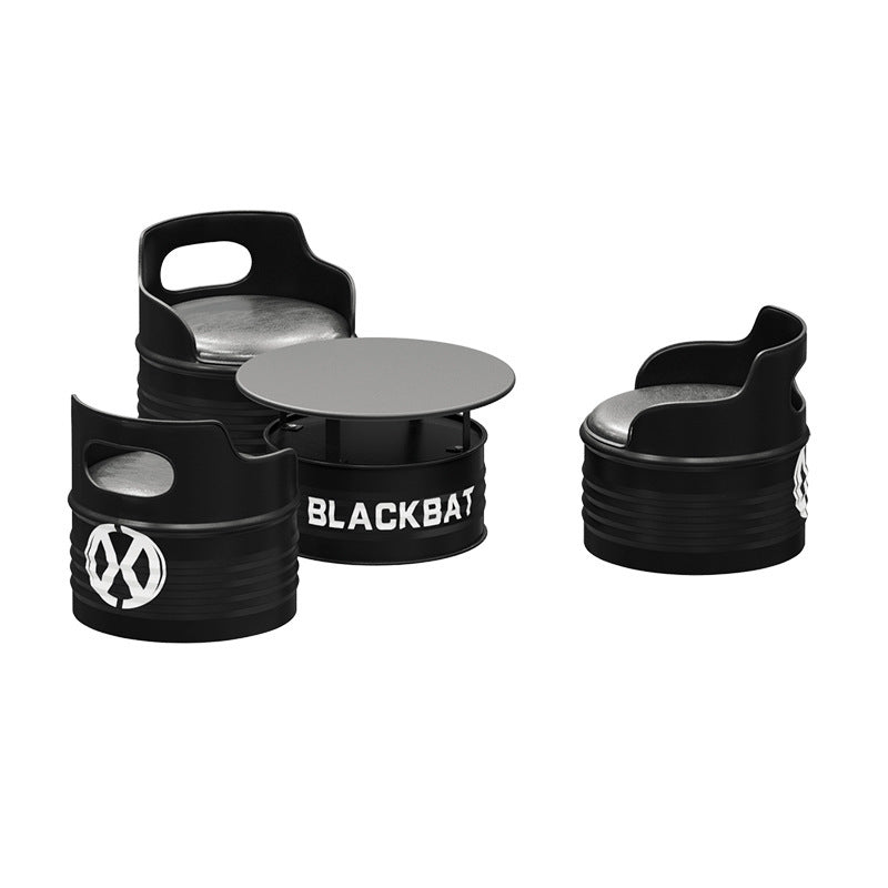 Contemporary Industrial Drum Round Iron Leather Sponge Coffee Table & Chair Set For Dining Room