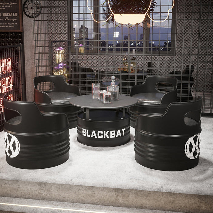 Contemporary Industrial Drum Round Iron Leather Sponge Coffee Table & Chair Set For Dining Room