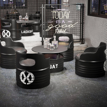 Contemporary Industrial Drum Round Iron Leather Sponge Coffee Table & Chair Set For Dining Room
