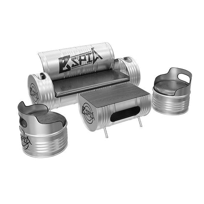 Contemporary Industrial Iron Pine Wood Leather Oil Drum Round Rectangular Coffee Table & Sofa Set For Dining Room