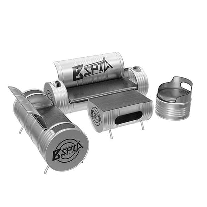 Contemporary Industrial Iron Pine Wood Leather Oil Drum Round Rectangular Coffee Table & Sofa Set For Dining Room