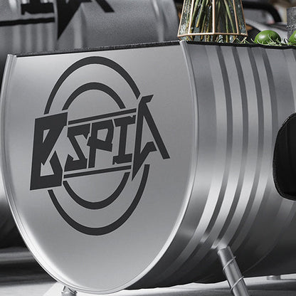 Contemporary Industrial Iron Pine Wood Leather Oil Drum Round Rectangular Coffee Table & Sofa Set For Dining Room