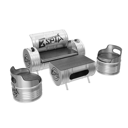 Contemporary Industrial Iron Pine Wood Leather Oil Drum Round Rectangular Coffee Table & Sofa Set For Dining Room