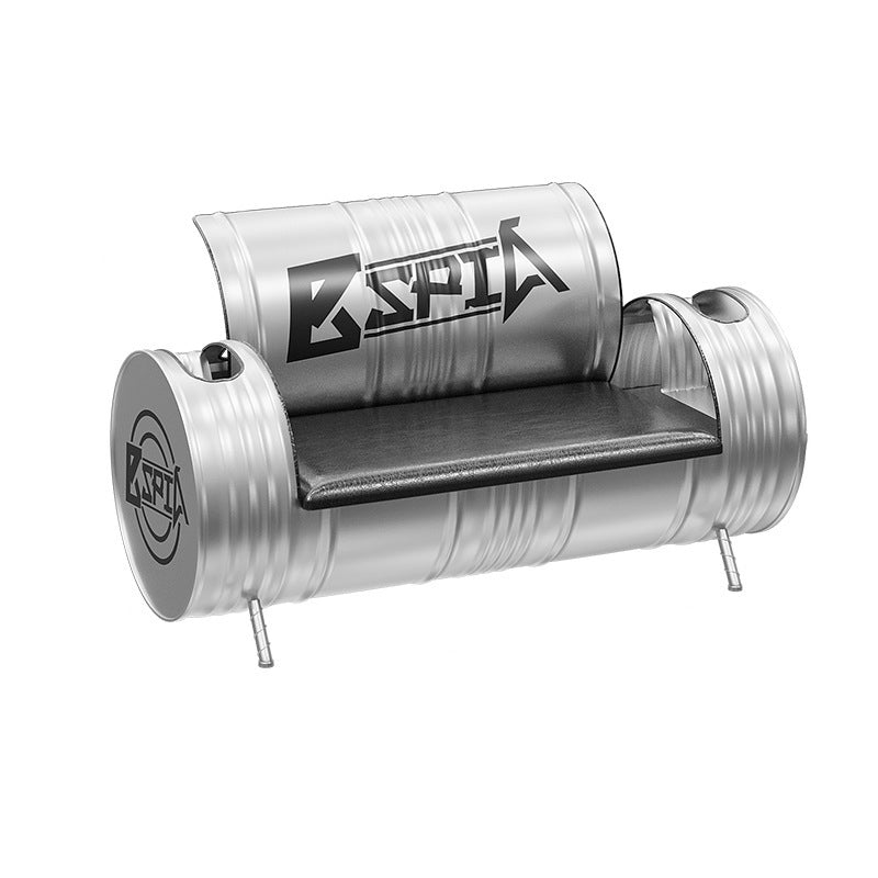 Contemporary Industrial Iron Pine Wood Leather Oil Drum Round Rectangular Coffee Table & Sofa Set For Dining Room