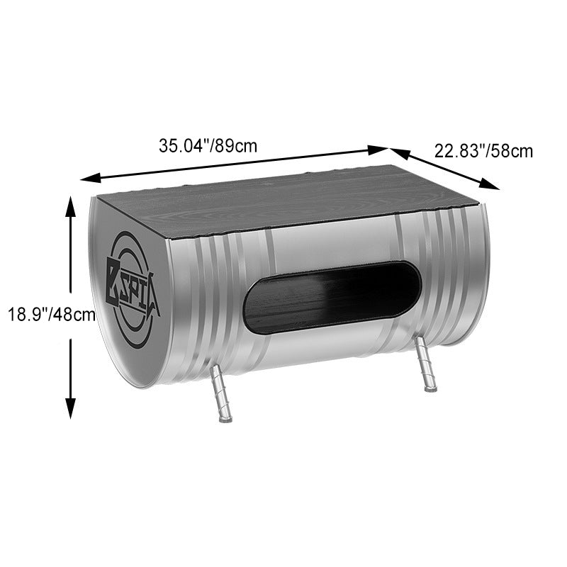 Contemporary Industrial Iron Pine Wood Leather Oil Drum Round Rectangular Coffee Table & Sofa Set For Dining Room