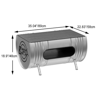 Contemporary Industrial Iron Pine Wood Leather Oil Drum Round Rectangular Coffee Table & Sofa Set For Dining Room