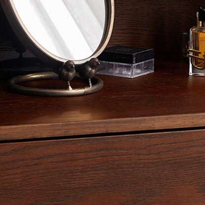 Contemporary Retro Solid Wood Rectangular Roman Column Arched Makeup Vanity & Stool Set For Bedroom