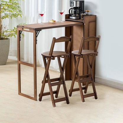 Modern Simplicity Bamboo Hardware Rectangular Foldable Bar Table & Chair Set For Dining Room