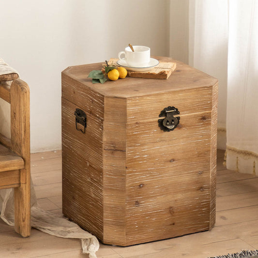 Traditional Retro Rectangular Solid Wood Iron Nightstand 1-Storage For Bedroom