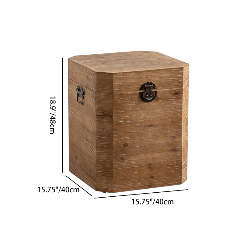 Traditional Retro Rectangular Solid Wood Iron Nightstand 1-Storage For Bedroom