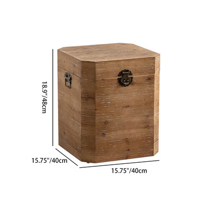 Traditional Retro Rectangular Solid Wood Iron Nightstand 1-Storage For Bedroom