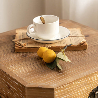 Traditional Retro Rectangular Solid Wood Iron Nightstand 1-Storage For Bedroom