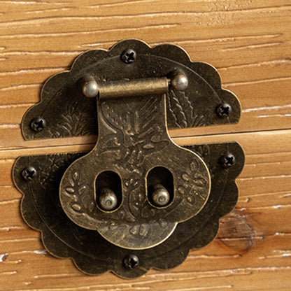 Traditional Retro Rectangular Solid Wood Iron Nightstand 1-Storage For Bedroom