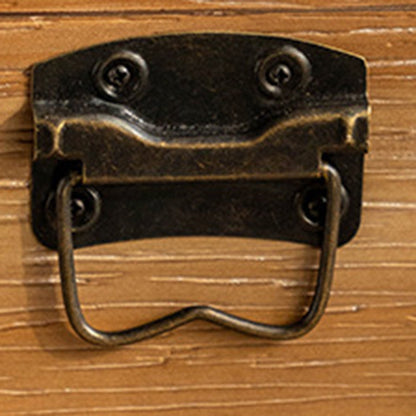 Traditional Retro Rectangular Solid Wood Iron Nightstand 1-Storage For Bedroom