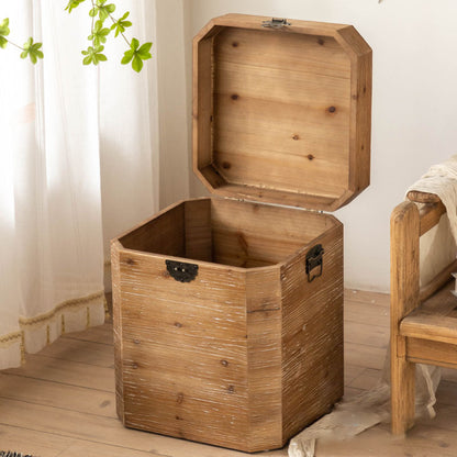 Traditional Retro Rectangular Solid Wood Iron Nightstand 1-Storage For Bedroom