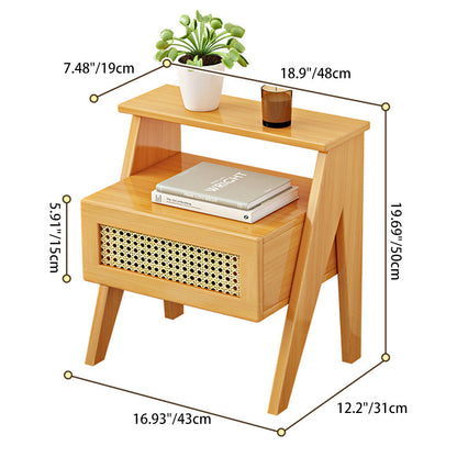Modern Minimalist Trapezoidal Rectangular Nan Bamboo Plastic Nightstand 1-Drawer For Bedroom