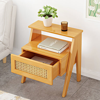 Modern Minimalist Trapezoidal Rectangular Nan Bamboo Plastic Nightstand 1-Drawer For Bedroom