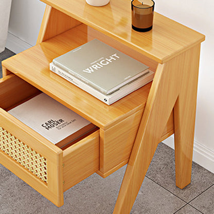 Modern Minimalist Trapezoidal Rectangular Nan Bamboo Plastic Nightstand 1-Drawer For Bedroom