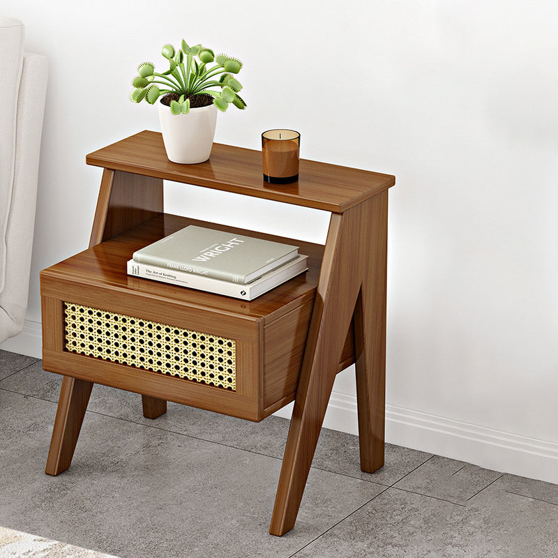 Modern Minimalist Trapezoidal Rectangular Nan Bamboo Plastic Nightstand 1-Drawer For Bedroom