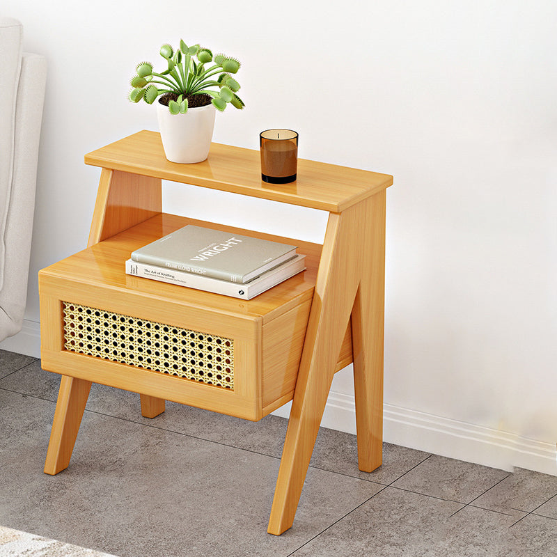 Modern Minimalist Trapezoidal Rectangular Nan Bamboo Plastic Nightstand 1-Drawer For Bedroom