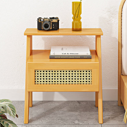 Modern Minimalist Trapezoidal Rectangular Nan Bamboo Plastic Nightstand 1-Drawer For Bedroom