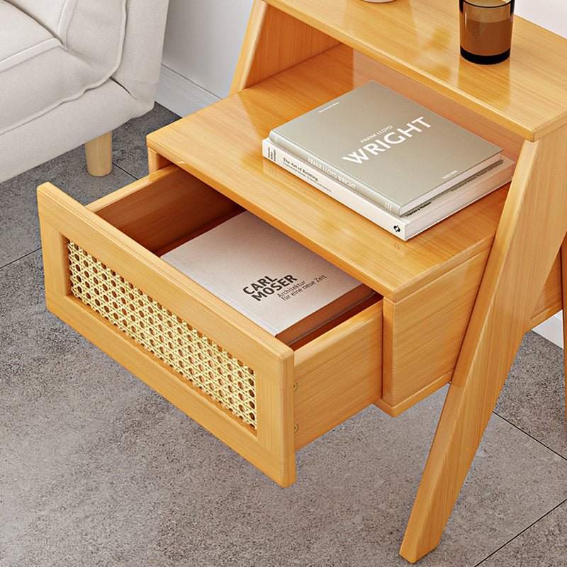 Modern Minimalist Trapezoidal Rectangular Nan Bamboo Plastic Nightstand 1-Drawer For Bedroom