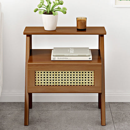 Modern Minimalist Trapezoidal Rectangular Nan Bamboo Plastic Nightstand 1-Drawer For Bedroom