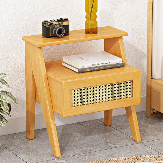 Modern Minimalist Trapezoidal Rectangular Nan Bamboo Plastic Nightstand 1-Drawer For Bedroom