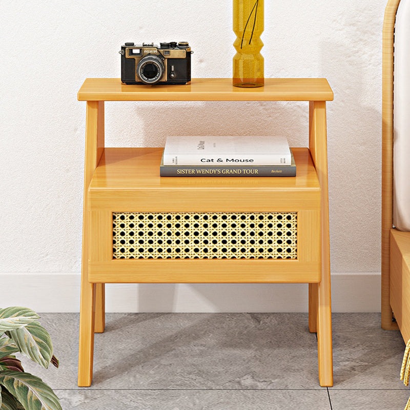 Modern Minimalist Trapezoidal Rectangular Nan Bamboo Plastic Nightstand 1-Drawer For Bedroom