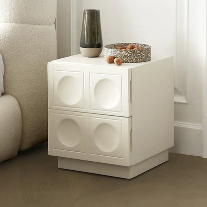 Modern Minimalist Rectangular Concave Round Density Board Hardware Nightstand 2-Drawer For Bedroom