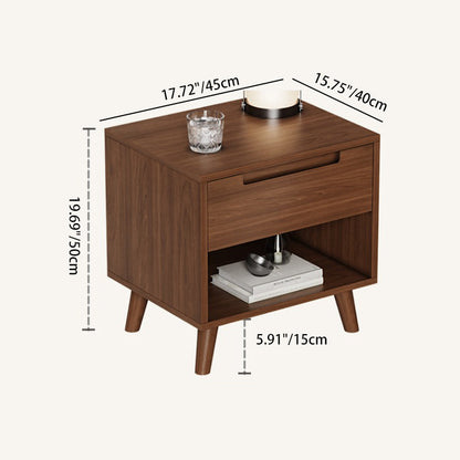 Modern Minimalist Rectangular Rubberwood Nightstand 1/2 Drawer For Bedroom