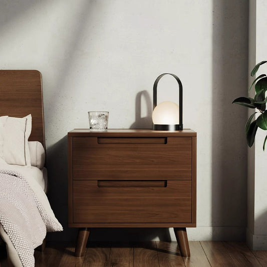 Modern Minimalist Rectangular Rubberwood Nightstand 1/2 Drawer For Bedroom
