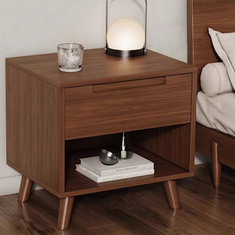 Modern Minimalist Rectangular Rubberwood Nightstand 1/2 Drawer For Bedroom