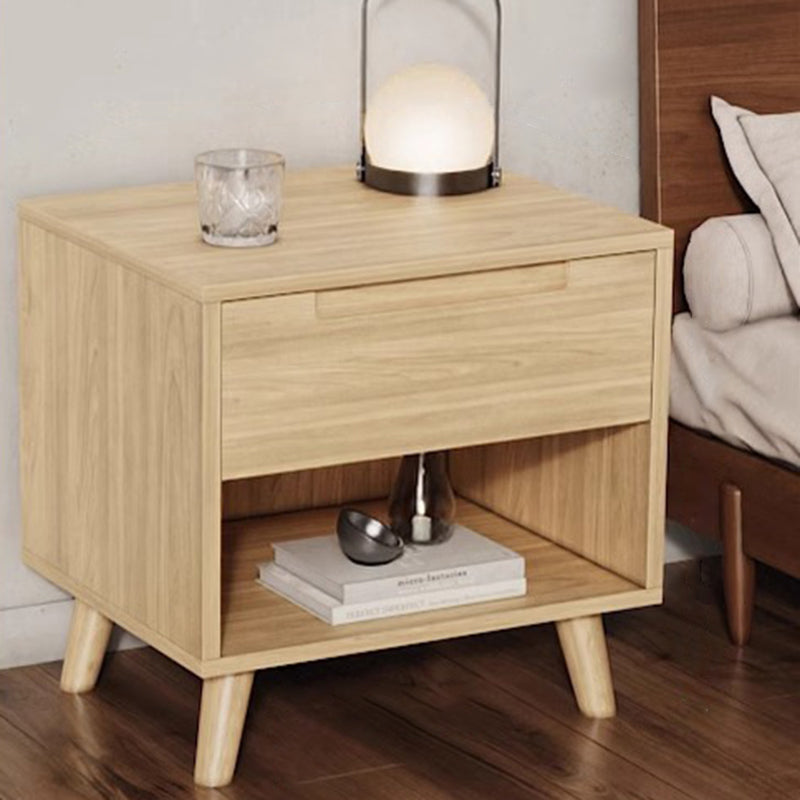 Modern Minimalist Rectangular Rubberwood Nightstand 1/2 Drawer For Bedroom