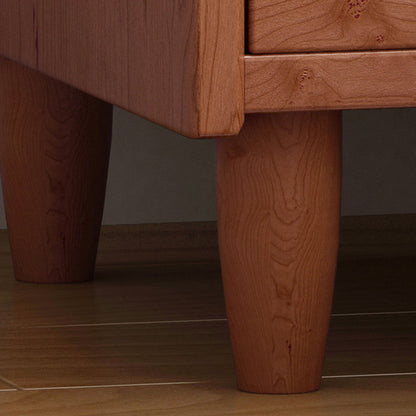 Traditional Vintage Trapezoidal Solid Wood Rattan Nightstand 1-Storage 1-Drawer For Bedroom