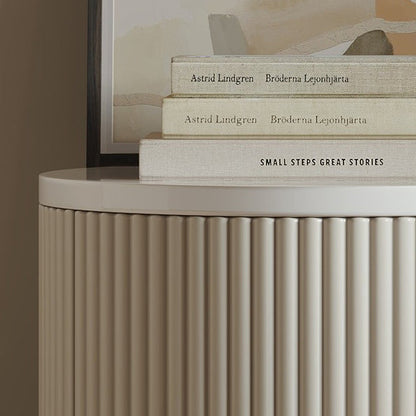 Modern Minimalist Cylinder Stripe Solid Wood Panel Medium Fiberboard Nightstand 1-Cabinet For Bedroom