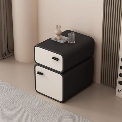 Contemporary Nordic Cream Rectangular Round Corner Microfiber Leather Rock Slab Nightstand 2-Drawer For Bedroom