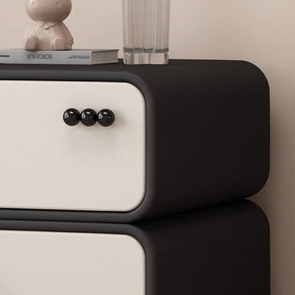 Contemporary Nordic Cream Rectangular Round Corner Microfiber Leather Rock Slab Nightstand 2-Drawer For Bedroom