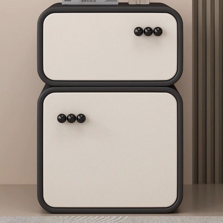 Contemporary Nordic Cream Rectangular Round Corner Microfiber Leather Rock Slab Nightstand 2-Drawer For Bedroom