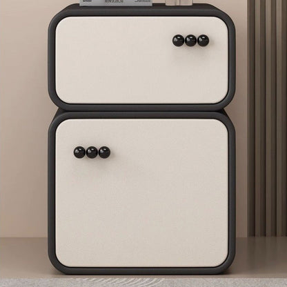 Contemporary Nordic Cream Rectangular Round Corner Microfiber Leather Rock Slab Nightstand 2-Drawer For Bedroom