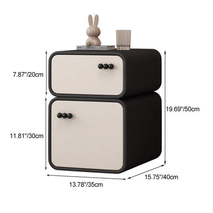 Contemporary Nordic Cream Rectangular Round Corner Microfiber Leather Rock Slab Nightstand 2-Drawer For Bedroom